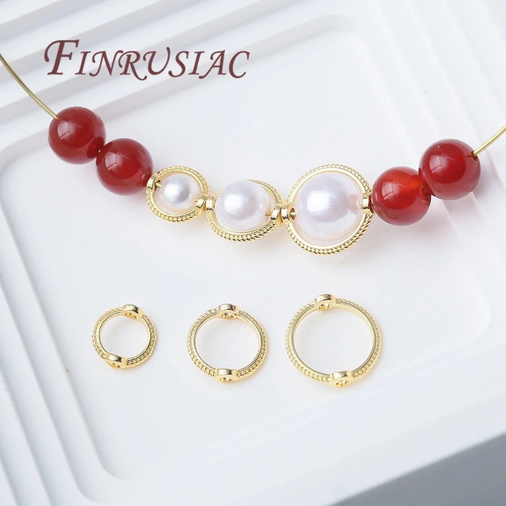 Multi Types 14K/18K Gold Plated Round Bead Frame,Brass Metal Circle Frame Connectors Spacers Beads,DIY Beading Jewelry Making
