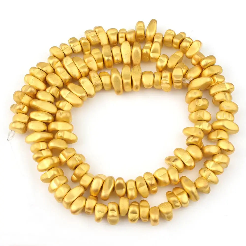 Natural Matte KC Gold Plated Hematite Stone Irregular Gravel Loose Spacer Beads for Jewelry Making DIY Beaded Bracelet 15''
