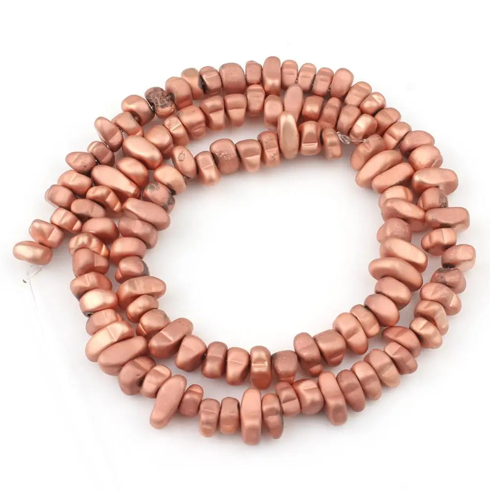 Natural Matte KC Gold Plated Hematite Stone Irregular Gravel Loose Spacer Beads for Jewelry Making DIY Beaded Bracelet 15''
