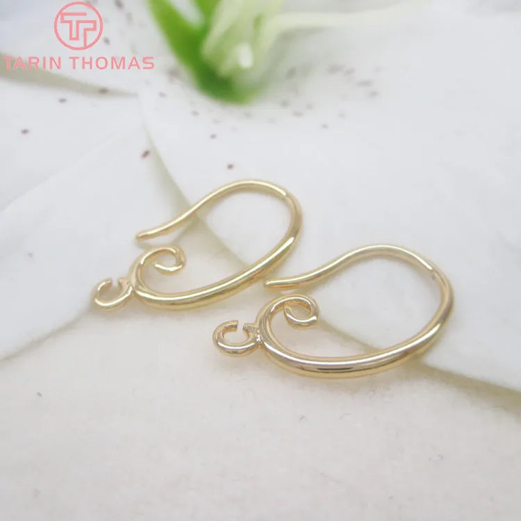 (1941) 20MM 24K Gold Color Plated Carved Earring Hook Jewerly Making Diy Jewelry Findings Accessories