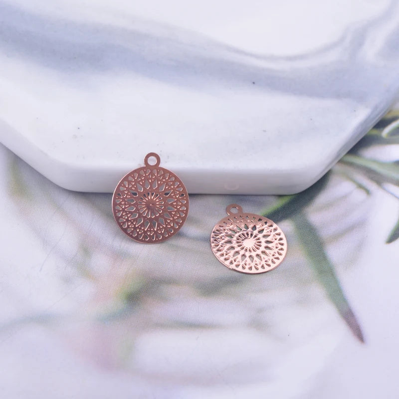 100pcs AC4399 12*14mm Rose Gold Plated Round Thin Charms