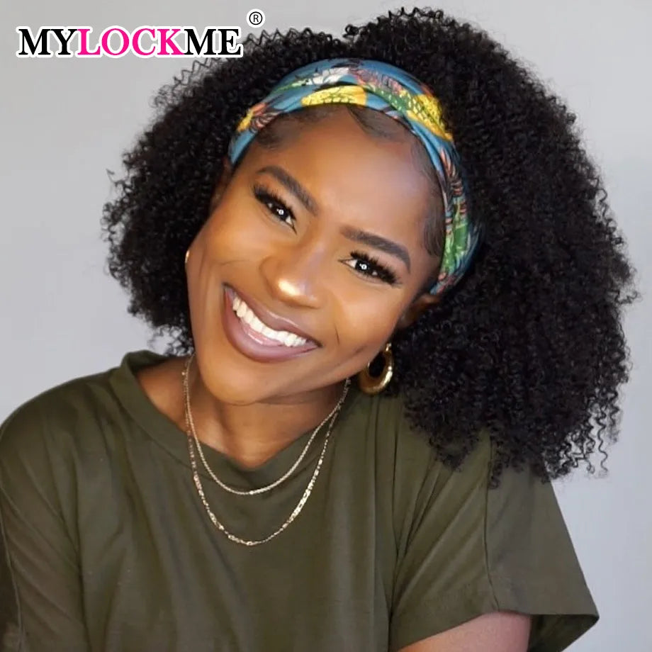 Headband Wig Human Hair Kinky Curly MYLOCKME No Glue Full Machine Made Brazilian Remy Human Hair Wigs For Women 180% Density