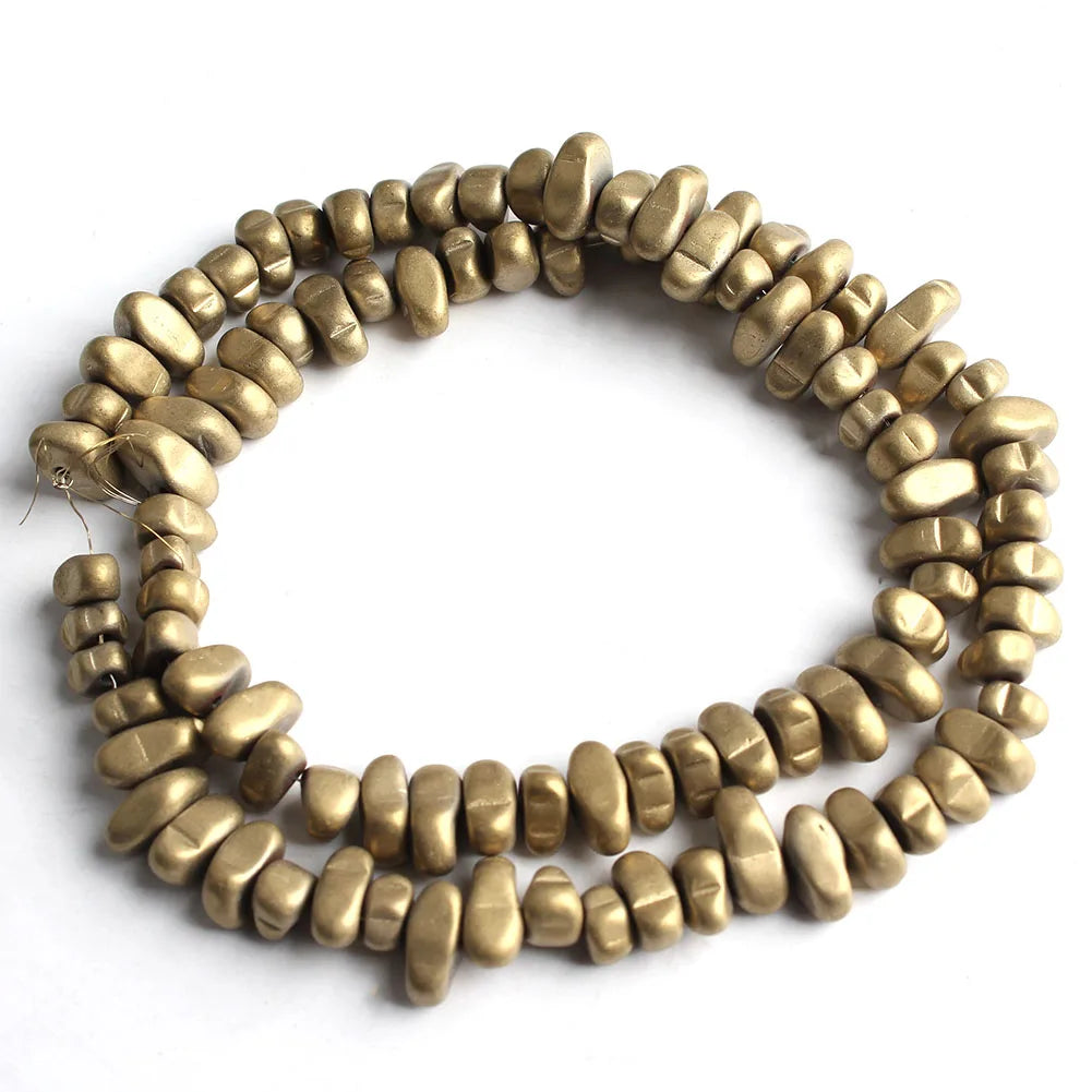 Natural Matte KC Gold Plated Hematite Stone Irregular Gravel Loose Spacer Beads for Jewelry Making DIY Beaded Bracelet 15''