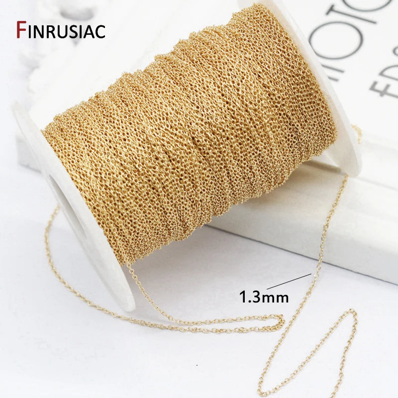 14K Real Gold Plated 1.3mm Thin Chain For DIY Jewelry Making, Wholesale Brass Chains Accessories Findings