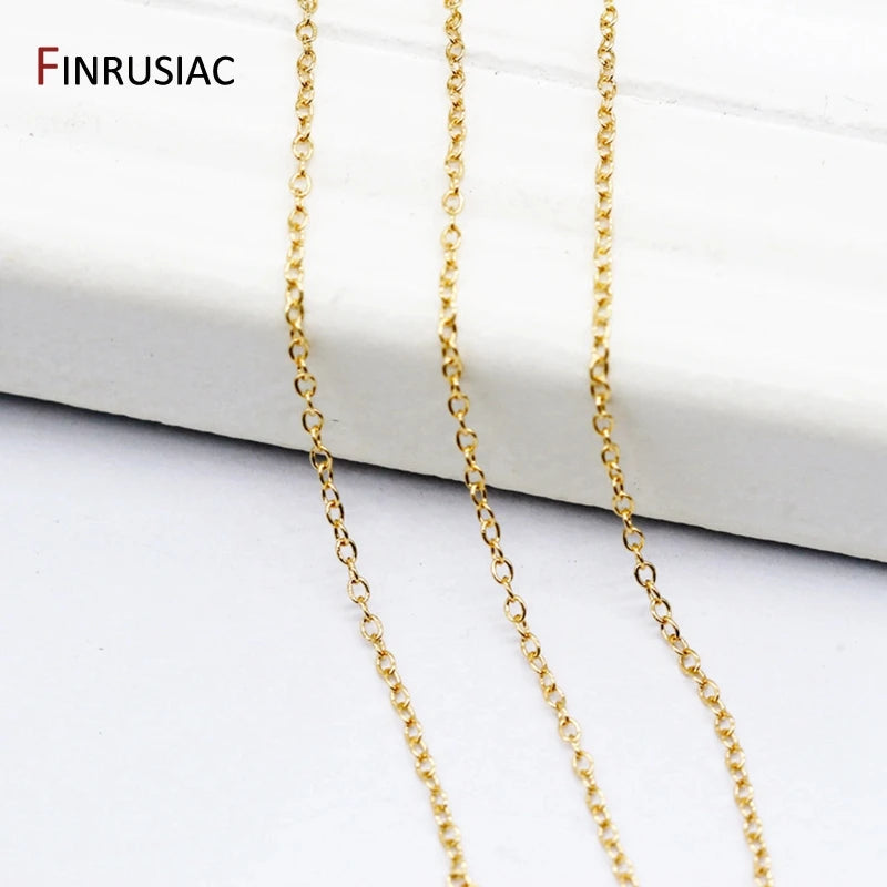 14K Real Gold Plated 1.3mm Thin Chain For DIY Jewelry Making, Wholesale Brass Chains Accessories Findings