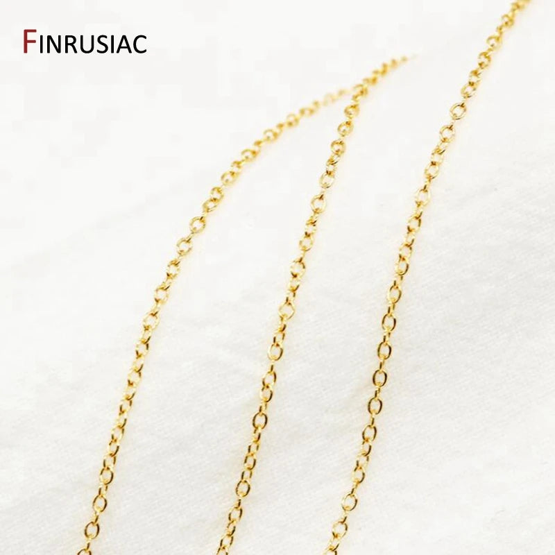 14K Real Gold Plated 1.3mm Thin Chain For DIY Jewelry Making, Wholesale Brass Chains Accessories Findings
