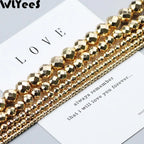 Silver Plated rose Gold Color Faceted Round Hematite bead 2 4 6 8 10mm stone loose Spacer bead for jewelry Making bracelet DIY