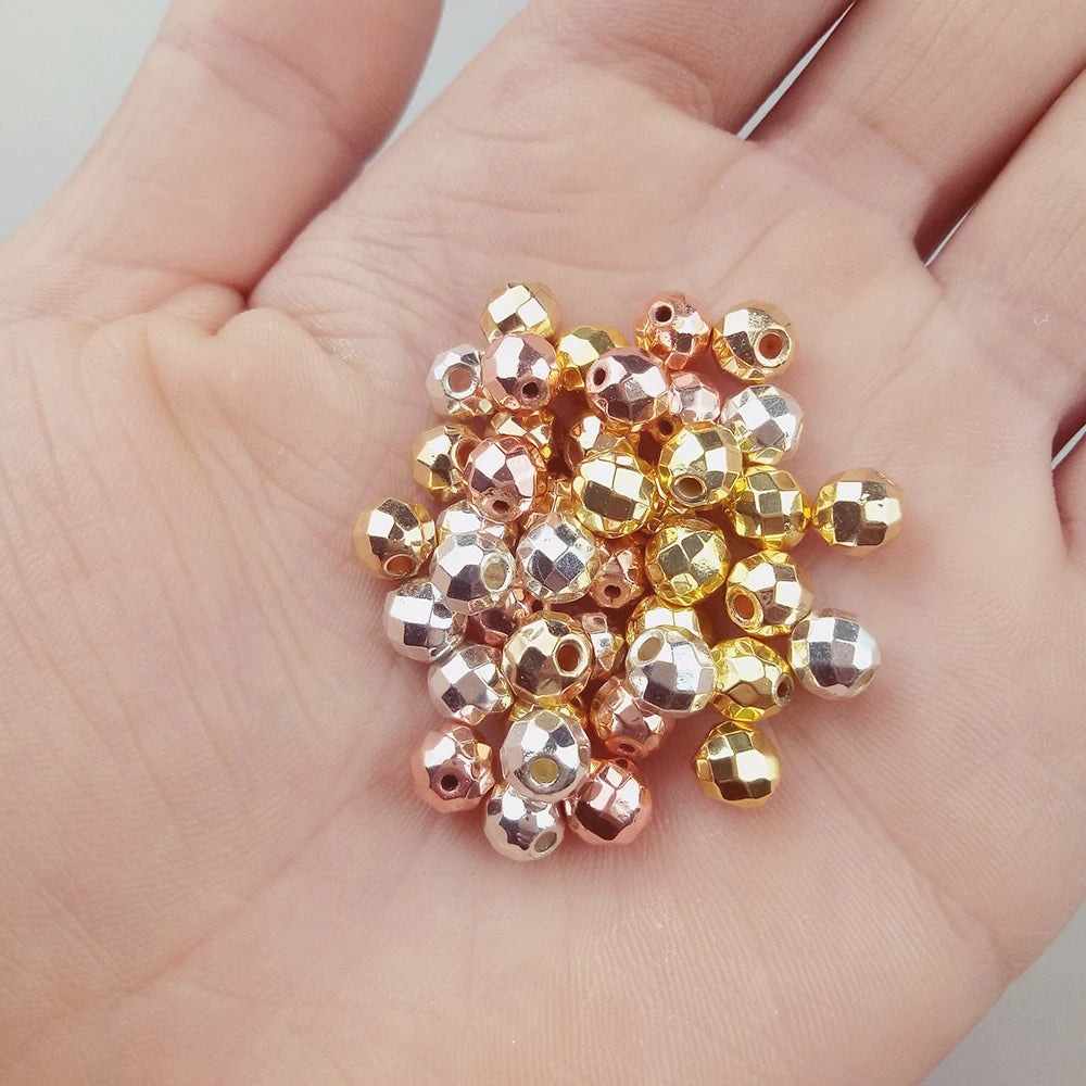 Silver Plated rose Gold Color Faceted Round Hematite bead 2 4 6 8 10mm stone loose Spacer bead for jewelry Making bracelet DIY