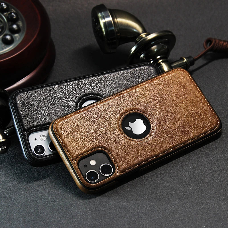 Cell Phone Case High Quality PU Leather Mobile Phones Cases for iPhone 11 12 13 14 15 Pro Max X XR Black Luxury Business Cover