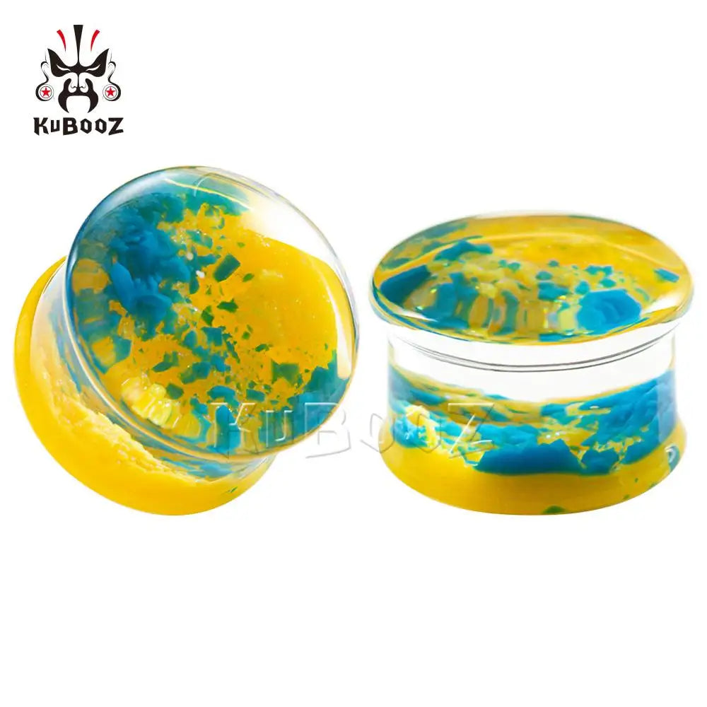 KUBOOZ Newest Design White Yellow Blue Snowflake Acrylic Ear Gauges Tunnels Fashion Body Jewelry Earring Plugs Stretchers 2PCS