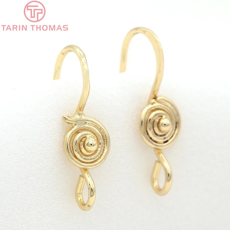 (1941) 20MM 24K Gold Color Plated Carved Earring Hook Jewerly Making Diy Jewelry Findings Accessories