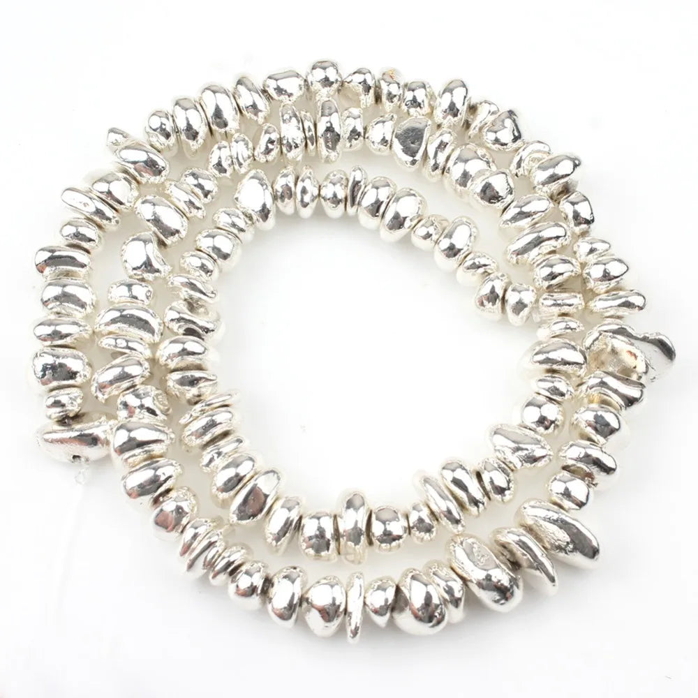 Natural Matte KC Gold Plated Hematite Stone Irregular Gravel Loose Spacer Beads for Jewelry Making DIY Beaded Bracelet 15''