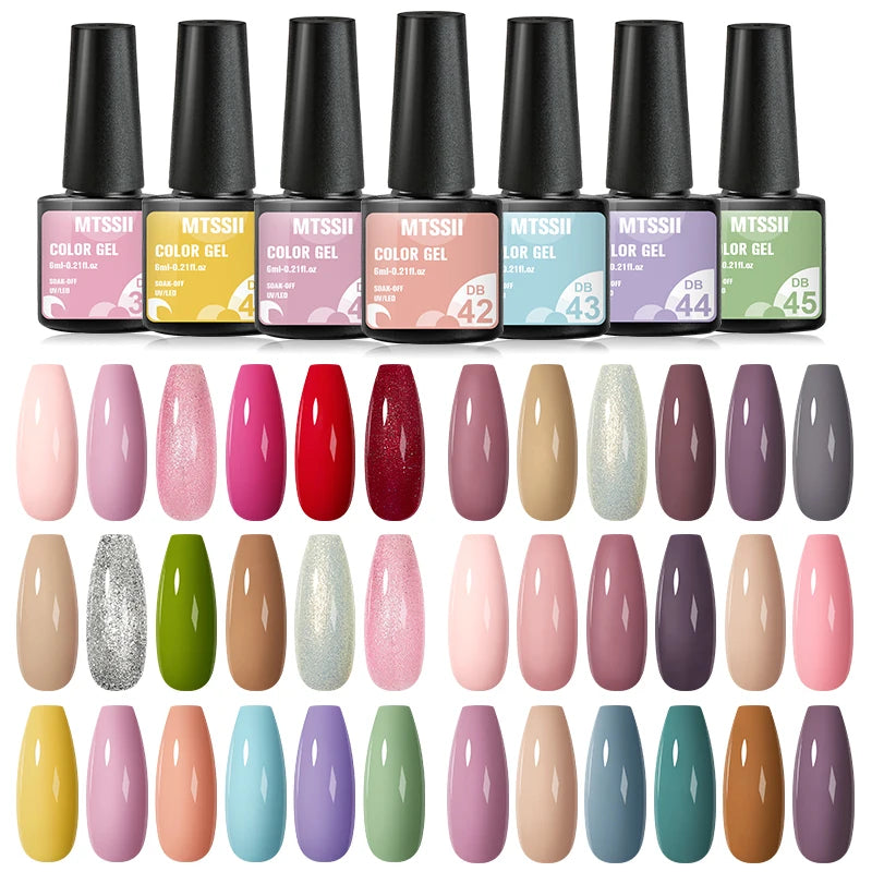 Mtssii 20/40/60Pcs Nail Gel Polish Set Kit Nude Pink Glitter Nail Art UV Gel Manicure Set Vernis Semi Permanent Base Top Coat