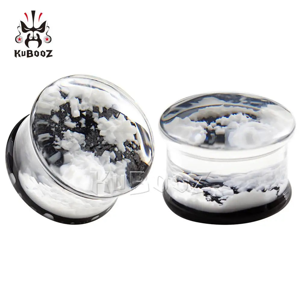 KUBOOZ Newest Design White Yellow Blue Snowflake Acrylic Ear Gauges Tunnels Fashion Body Jewelry Earring Plugs Stretchers 2PCS