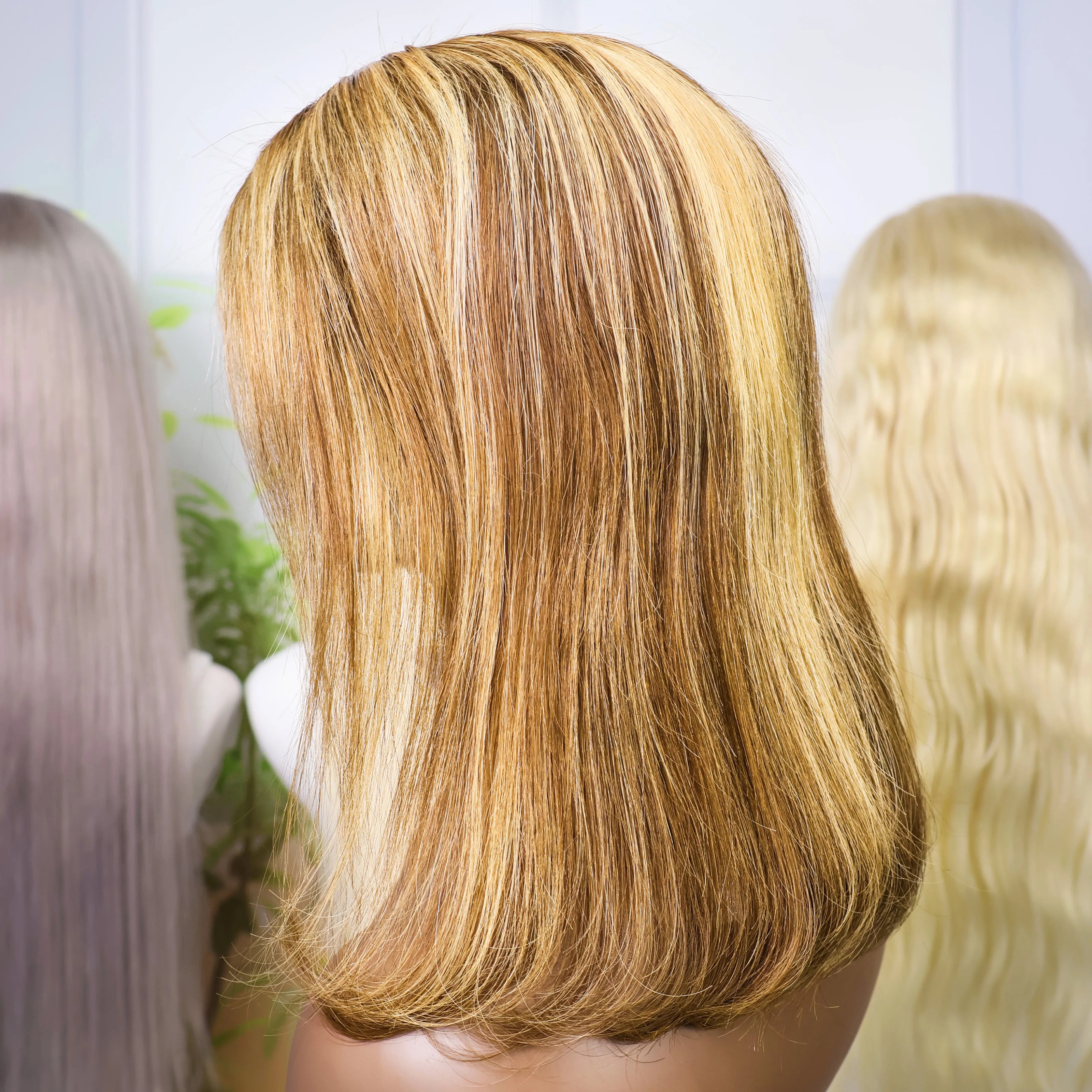100% Human Hair 4/27 Brown Blonde 13x4 Straight Short Wig  200%Density Pre Plucked Transparent  Lace Human Hair Bob Wigs