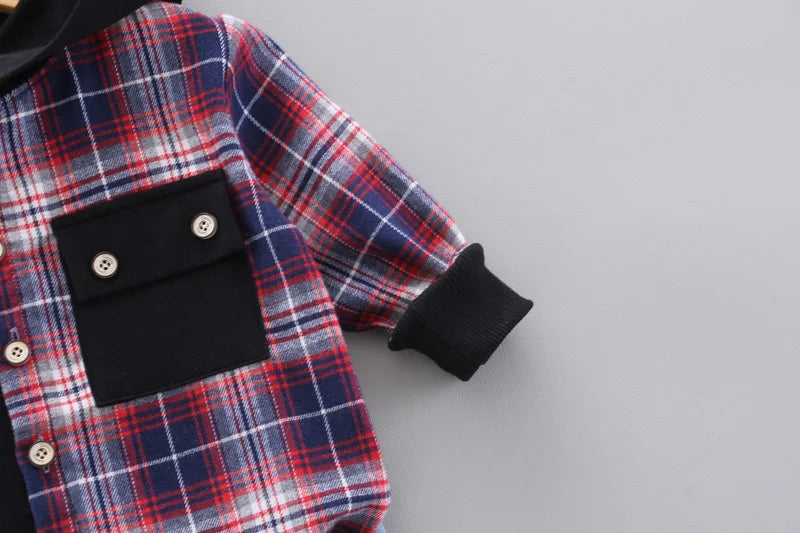 Baby Boy Clothes 0-5 Years Old Spring And Autumn Cotton Suit Boy Letter Plaid Hooded Shirt + Pants Baby Boy Two-Piece Suit