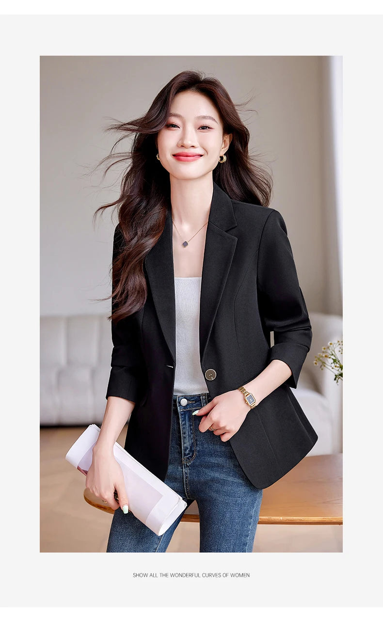 Bright Red Women's Suit Jacket, Stylish Fitted Coat, Black Asian-sized Young Girl Blazers. New 2026