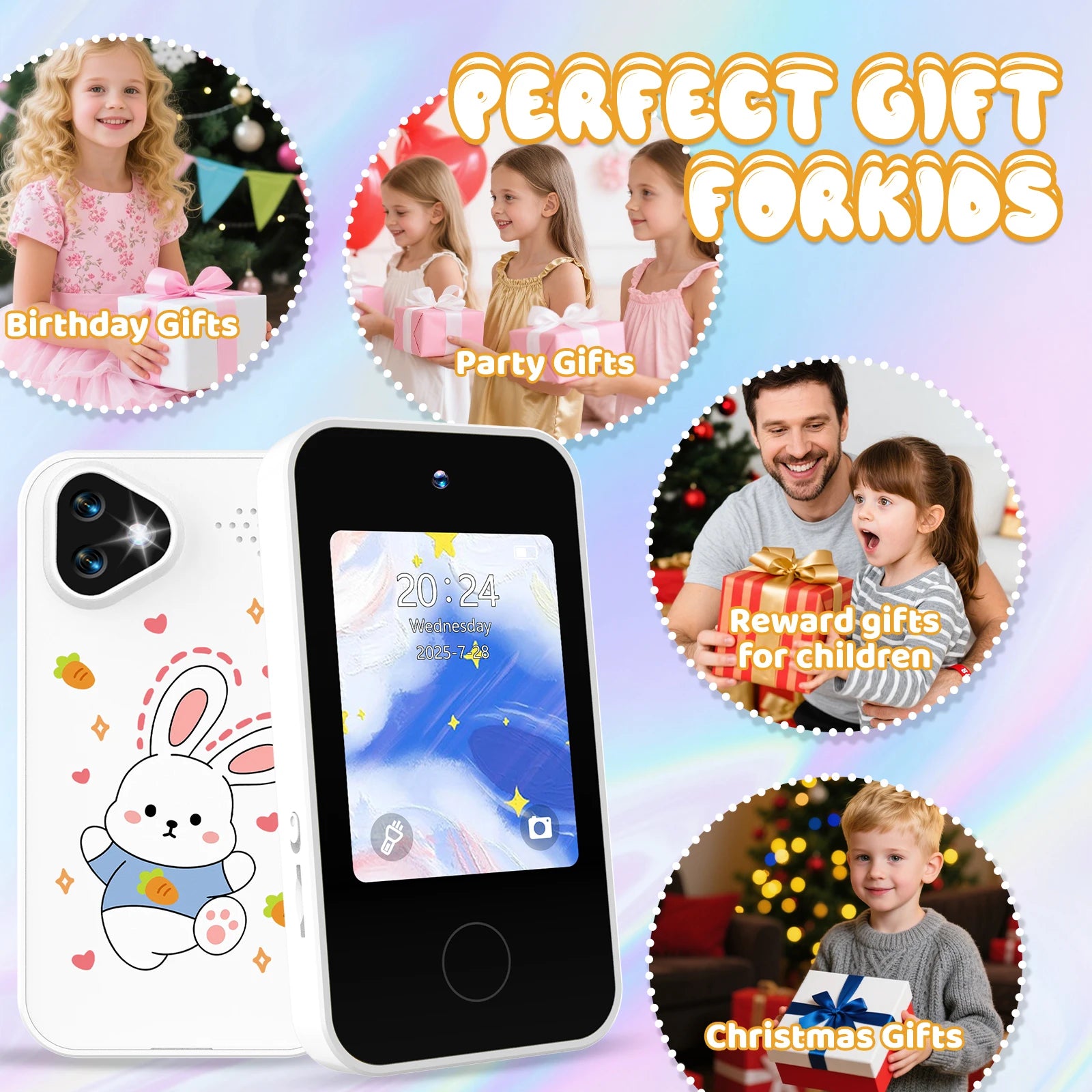 [Smart Phone] 2.8" Kids Smart Phone for Girls | Dual Camera| USB | 600mA battery| Game&Music&Alarm&Calculator，Kids Camera
