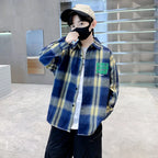 Children New Fashion Blue Plaid Shirt for Boy Casual Blouse Kids Cotton Top Spring Long Sleeve Baby Boy Clothes Outfit Age 5-14Y
