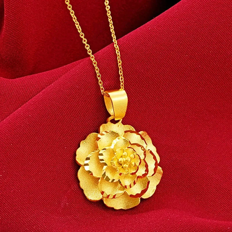 Women's 14 k Gold Color Ancient Single Pendant Multilayer Large Flower Gold Color Traveling Memorial pendant