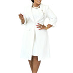 Office Ladies Elegant Two Piece Set Blazer Coat Chest Chain O Neck Sleeveless Inner Dress Classy Slim Church Formal Work Wear
