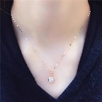 585 Purple Gold Shining Gemstone Round Pendant Plated 14K Rose Gold glossy Simple necklaces chain collar Banquet jewellery women