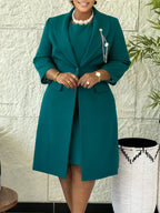 Office Ladies Elegant Two Piece Set Blazer Coat Chest Chain O Neck Sleeveless Inner Dress Classy Slim Church Formal Work Wear