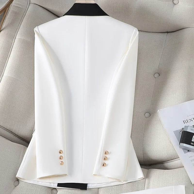 XFPV Office Lady Women Long Sleeves Blazer 2025 Autumn New Contrast Color Double Breasted Notched Loose Blazers Coat Autumn New