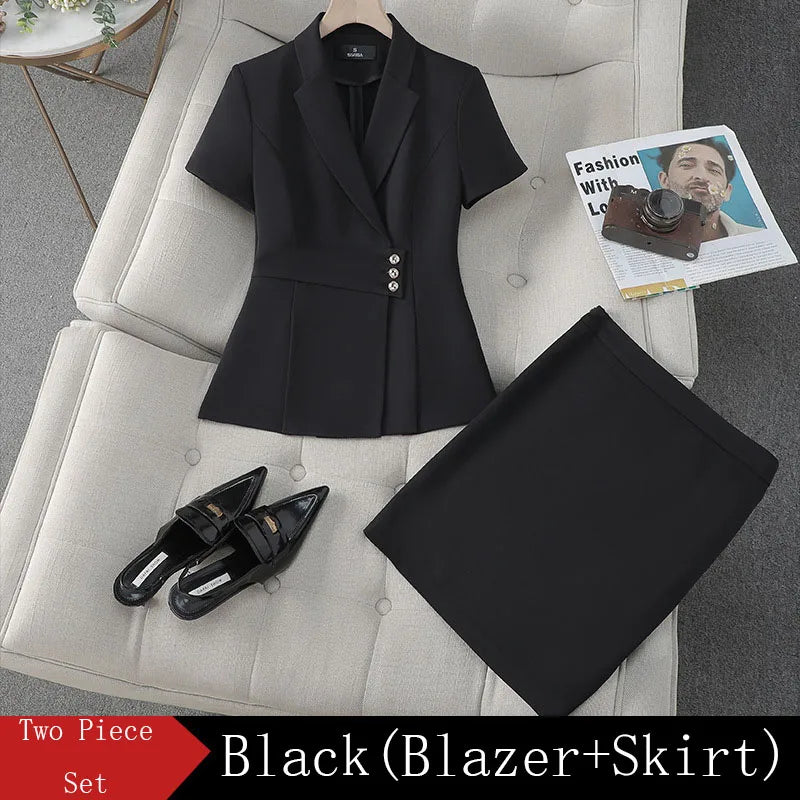 Summer Fabric Professional Women Business Suit with Pants and Jackets Coat Pantsuits Blazers Ladies Work Wear Trousers Set