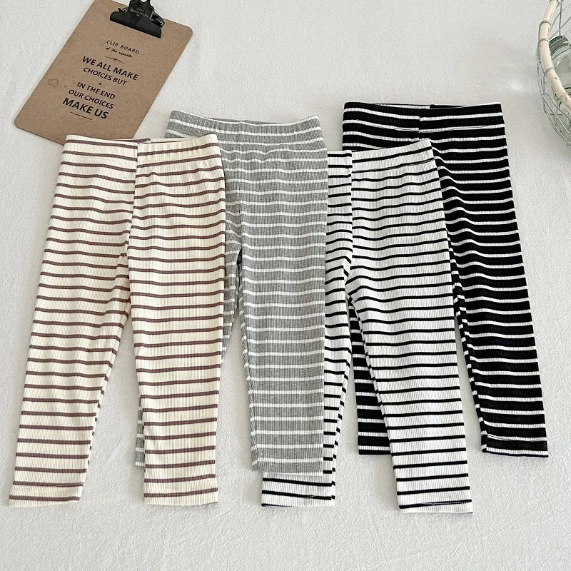 Baby clothes 0-6 year old children's pants striped cotton girls solid color leggings casual striped thin new boys elastic pants