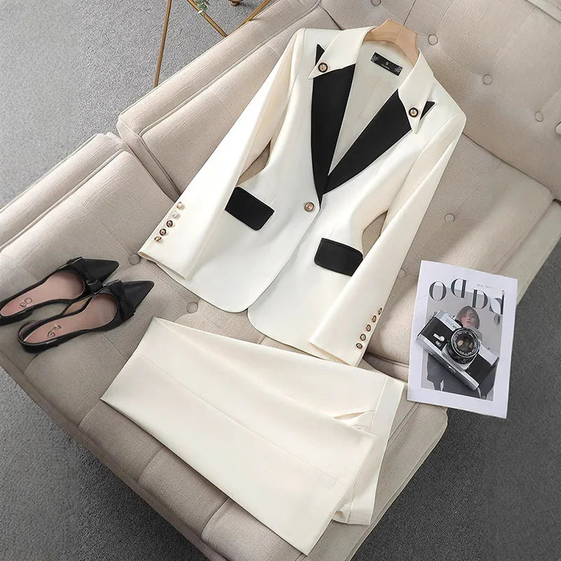 Fashion Red Black Beige Women Pant Suit 2 Piece Set Office Ladies Female Business Work Wear Formal Blazer Jacket And Trouser