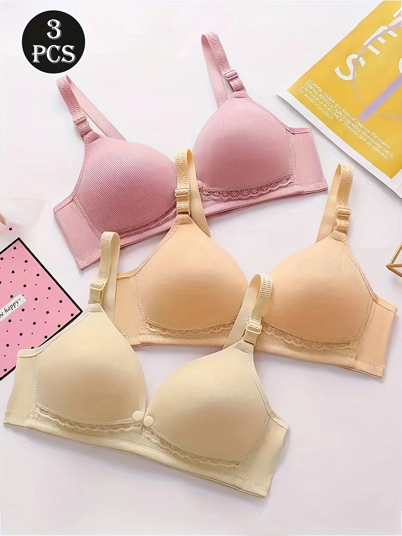 Women's soft supportive wire-free bra with adjustable back closure for lift and shaping featuring a smooth finish