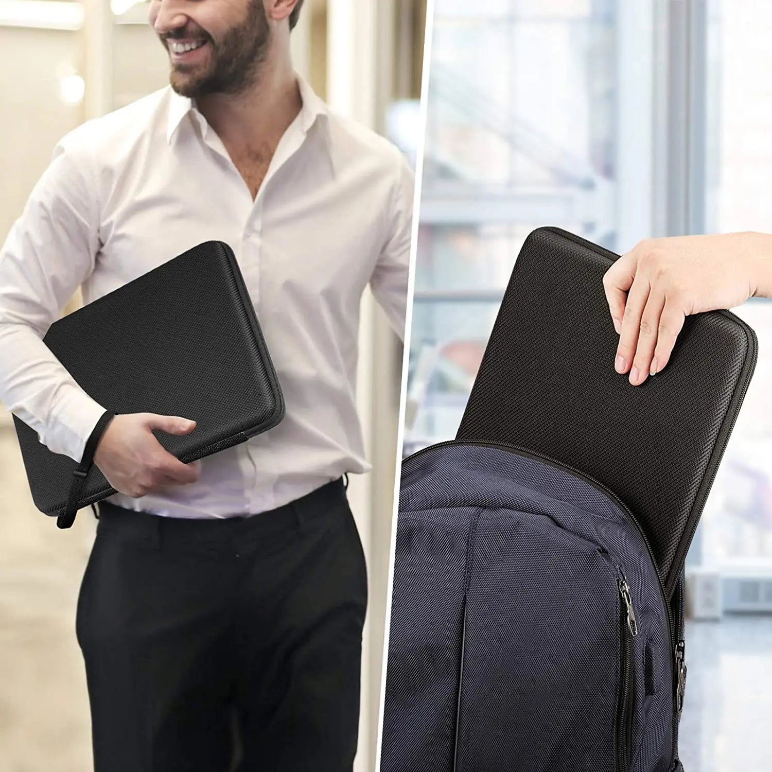 13 14 15.6 inch Laptop Sleeve Bag Shockproof Computer Bag Waterproof EVA Protective Carrying Case Black with Straps