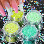 Holographic Glitter set 4 different shines Nail Sequins 10 grams each jar Holographic Cosmetic Festival Chunky Glitters Sequins