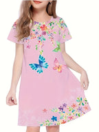 3-14 year old girl butterfly small fresh 3D printed short sleeved dress loose and comfortable party dress