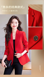 Bright Red Women's Suit Jacket, Stylish Fitted Coat, Black Asian-sized Young Girl Blazers. New 2026