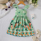 Girls' summer style small fly sleeve plant print dress
