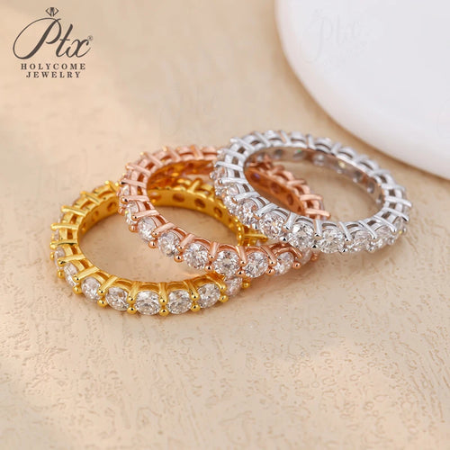 14K 18K Gold Plated Ring S925 Silver Pave Ring White Moissanite Ring Round Brilliant Cut Party Wedding Engagement Jewelry Gift