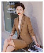 NAVIU Blue Suits Women 2023 New Autumn Professional Long Sleeve Rulffes Slim Blazer And Skirt Sets Office Ladies Work Wear Red