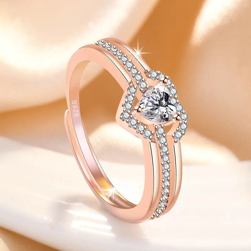 Hot 925 Sterling Silver Heart Ring Sparkle Zircon High Quality For Women Wedding Fine Jewelry Accessories Party Gift