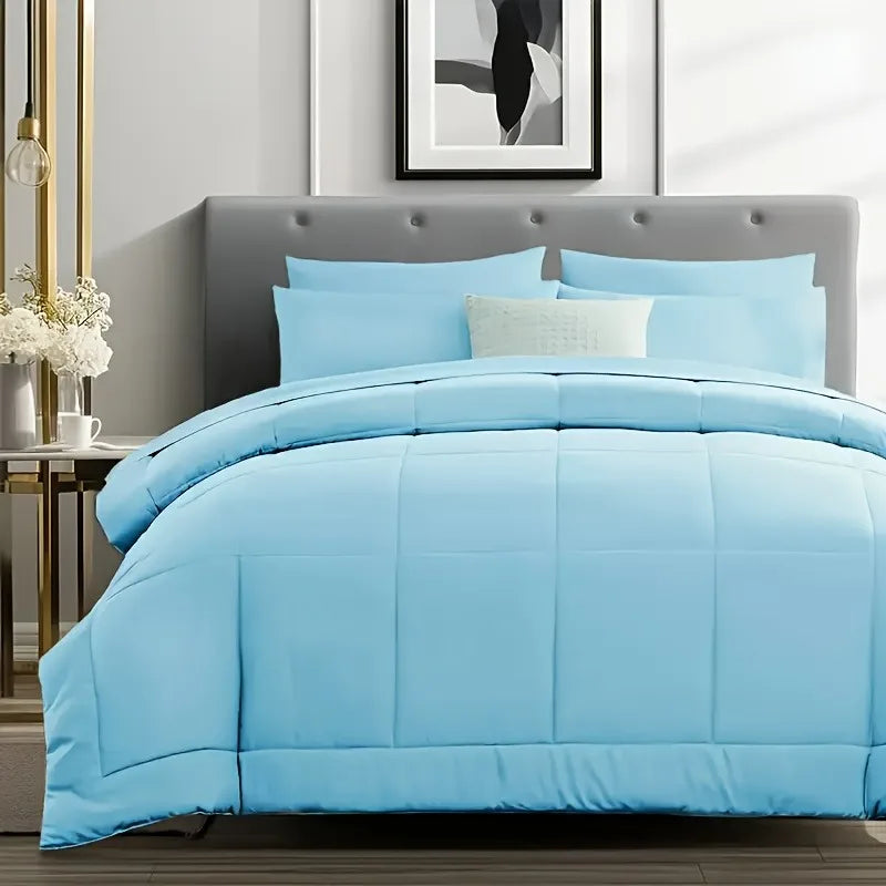 chadly 5/7pcs Quilts Luxurious Checkered Comforter, Soft Microfiber, Breathable, Easy Care for All Seasons, Bedding Set