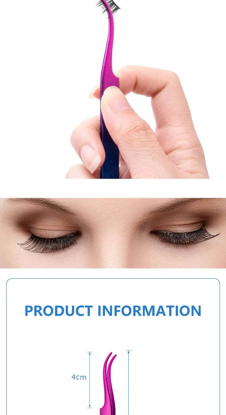 1Pc Lash Tweezers Eyelash Extensions Makeup Tools Stainless Steel Eyebrow Eyelash Tweezers Professional Lash Applicator Tool
