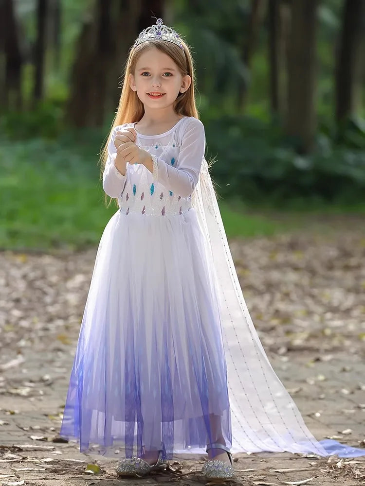 Elsa Dress Kids Girl Formal Princess Long Dress Summer Halloween Party Costumes Children's Frozen 2 Clothes for 3-12 Years Old