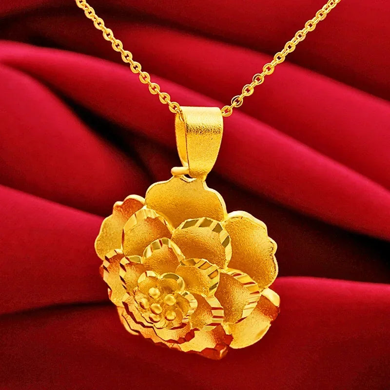 Women's 14 k Gold Color Ancient Single Pendant Multilayer Large Flower Gold Color Traveling Memorial pendant