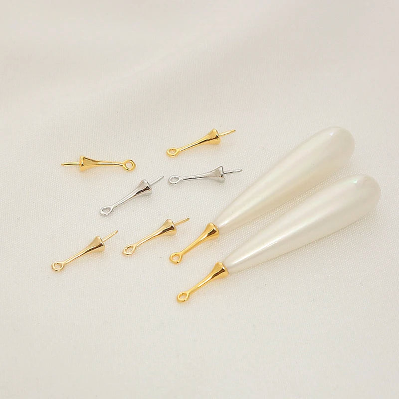 Gold Plated Brass Long Eye Pin Peg Bail with 6mm Bead Cap and Peg Pendant Bail,For Half Drilled Pearls,Earring Jewelry Making