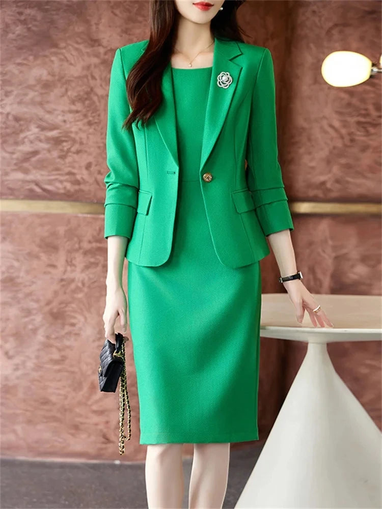 Yitimuceng Solid Suits Set Women 2026 New Fashion Office Ladies Single Button Loose Blazers Slim Elegant Sleeveless Dress Suits