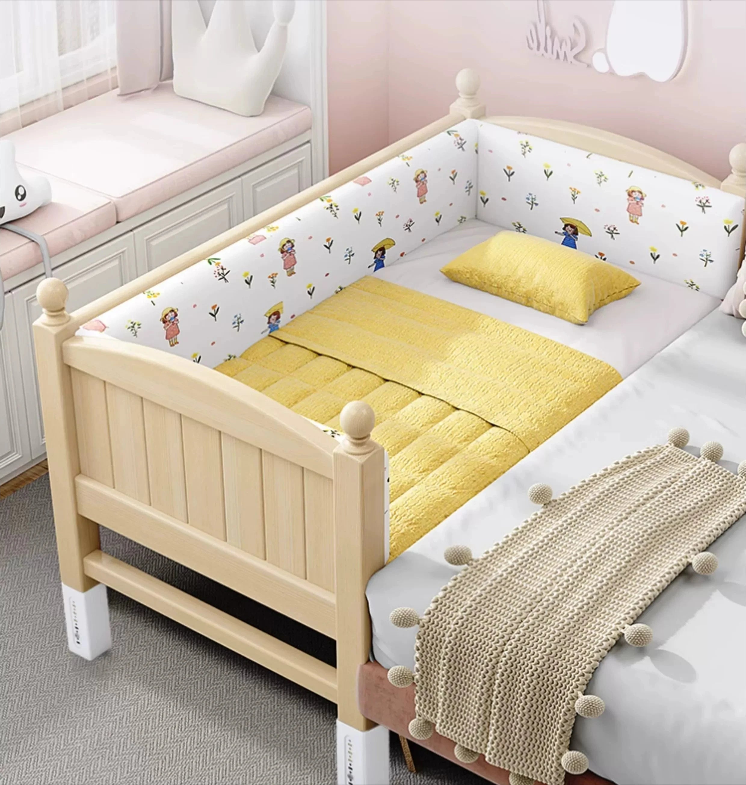 Customizable Splicing Bed Wide Bedside Artifact Baby Flat Bed Adjustable Solid Wood Children's Crib for Boys and Girls