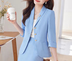 Yitimuceng Elegant Blazer for Women Office Fashion Three Quarters Suits Solid Single Breasted 2025 New All Seasons Skirt Suits