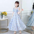 2025 fashion new Summer Teenager Girl Princess Kids Dresses Sleeveless Floral Vestidos Clothes mesh costume 6 8 9 10 12 14 Year