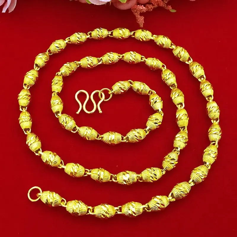 Plated 100% Pure 18K Gold Real Necklace Gold Necklace Domineering Fashion Trendy 24K 999 Men's Gold Necklace Pendant Gifts